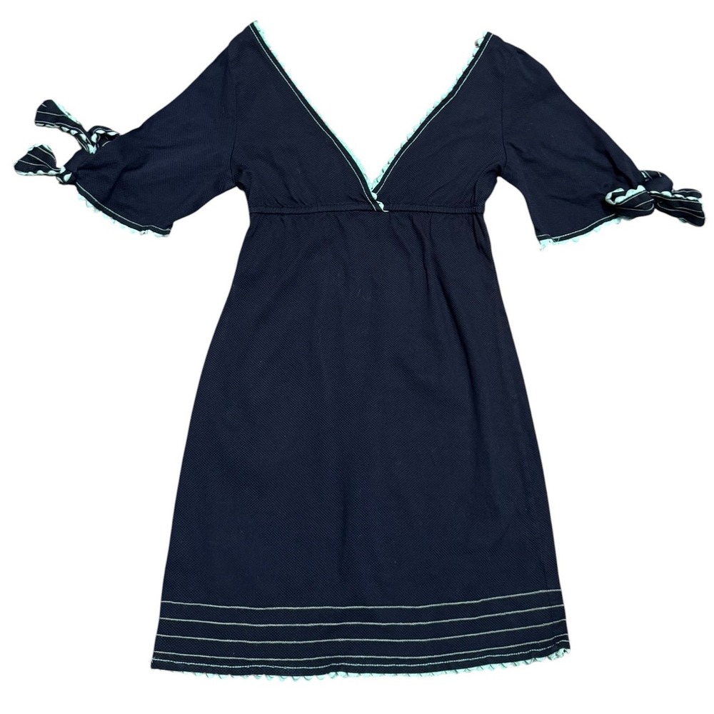 Judith March‎ Navy Honeycomb Ric-Rac Trim Vintage Babydoll Dress Size Sm (C)